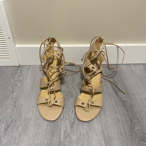 Nude Ivanka Trump lace-up block heel sandals - Picture 3 of 5